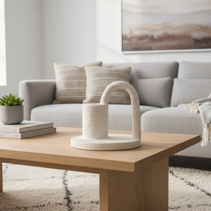 Élan Arc candle holder in ivory with sculptural arched design for modern minimalist home décor