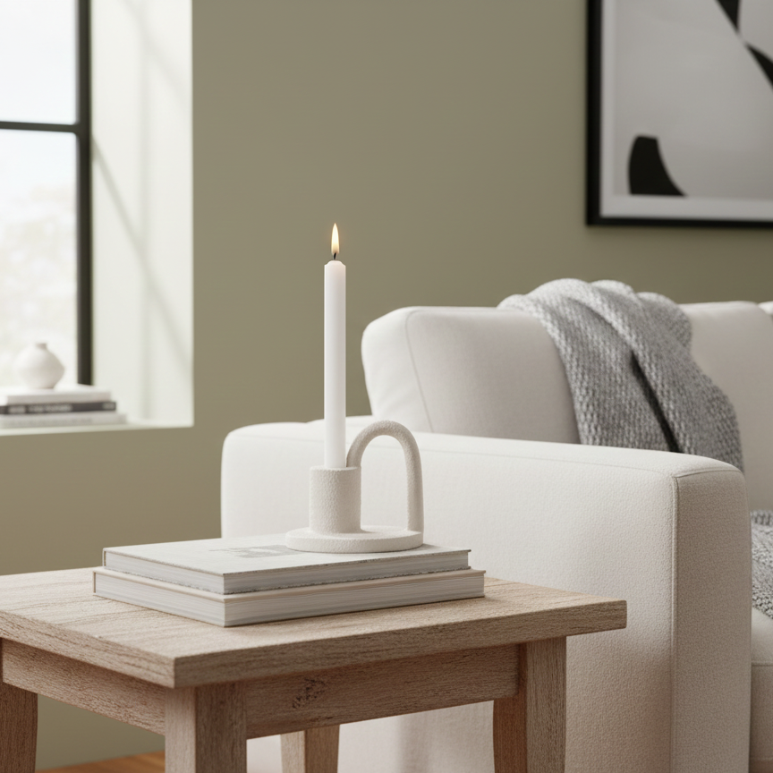Élan Arc candle holder in ivory with sculptural arched design for modern minimalist home décor