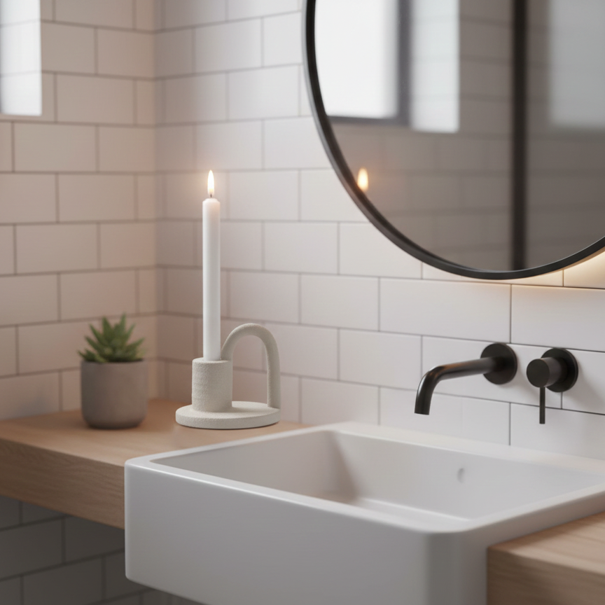 Élan Arc candle holder in ivory with sculptural arched design for modern minimalist home décor